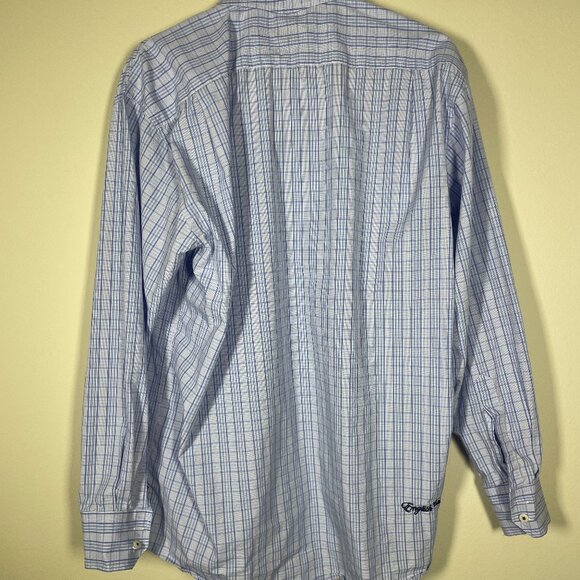 English Laundry by Christopher Wicks Plaid Blue Button-Up Shirt Cotton 17 34/3 - Picture 4 of 6